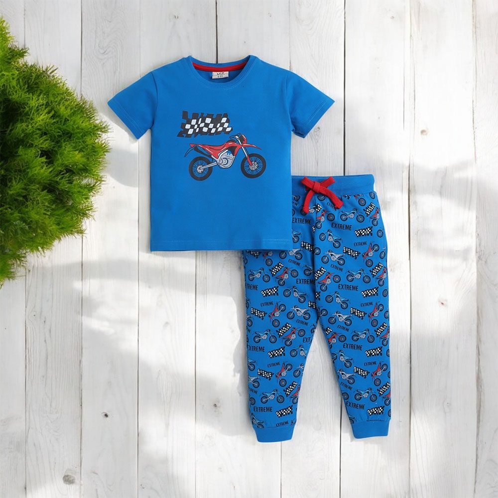 Victor And Jane - 2pc-Set - Boy's Printed Pyjama T-Shirt & Pants - Extreme Racing