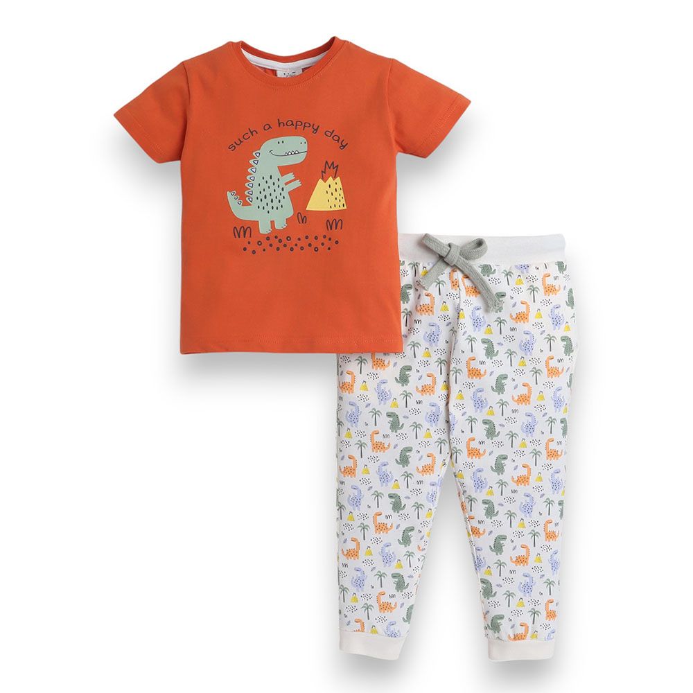 Victor And Jane - 2pc-Set - Boy's Printed Pyjama T-Shirt & Pants - Dinosaur