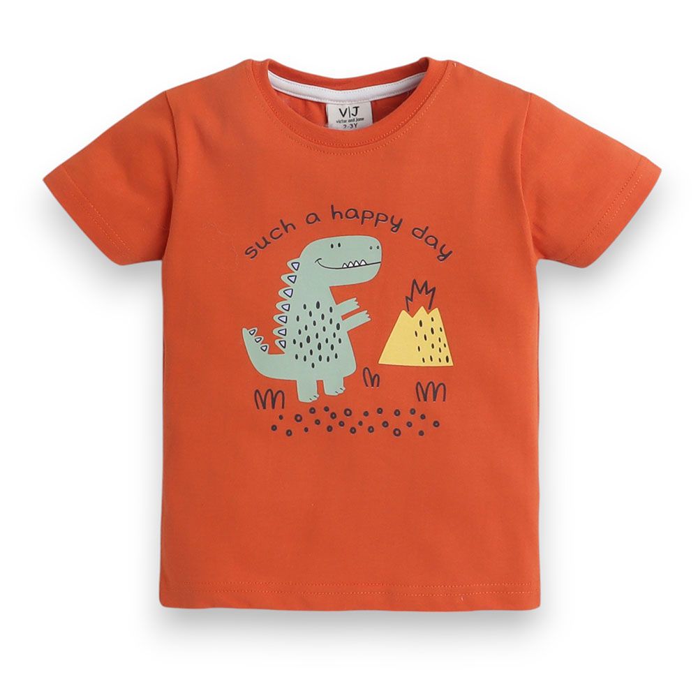 Victor And Jane - 2pc-Set - Boy's Printed Pyjama T-Shirt & Pants - Dinosaur