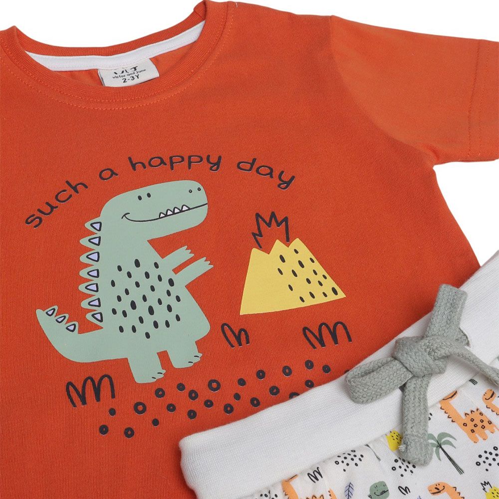 Victor And Jane - 2pc-Set - Boy's Printed Pyjama T-Shirt & Pants - Dinosaur