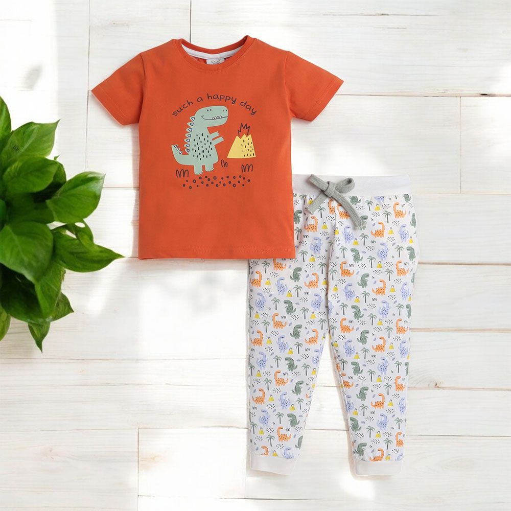 Victor And Jane - 2pc-Set - Boy's Printed Pyjama T-Shirt & Pants - Dinosaur