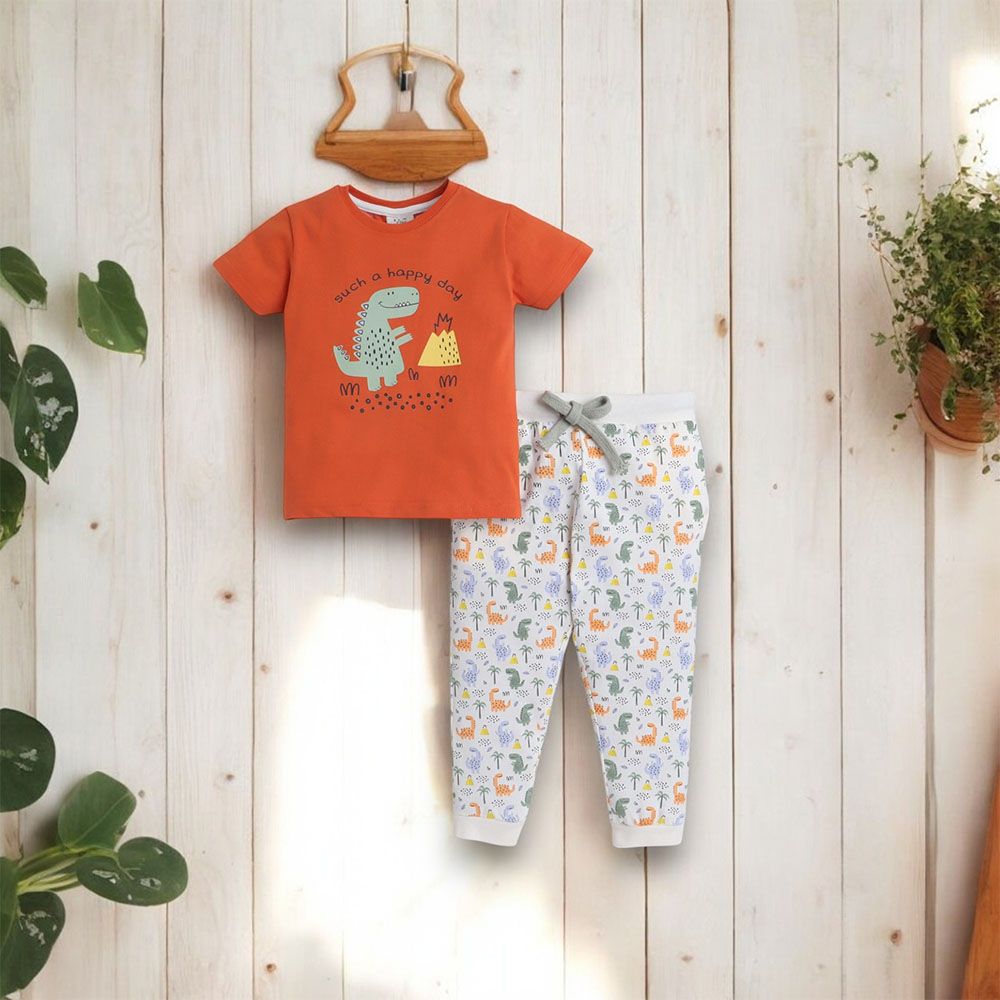 Victor And Jane - 2pc-Set - Boy's Printed Pyjama T-Shirt & Pants - Dinosaur