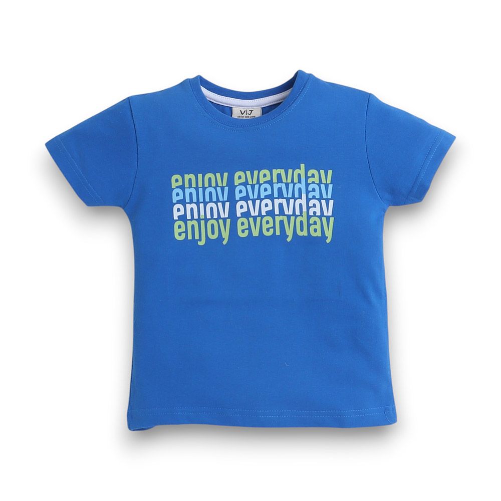 Victor And Jane - 2pc-Set - Boy's Enjoy Everyday Printed T-Shirt And Long Pants - Navy Blue