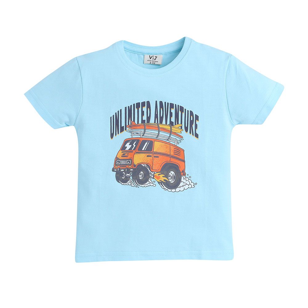 Victor And Jane - 2pc-Set - Boy's Printed T-Shirt And Long Pants - Blue