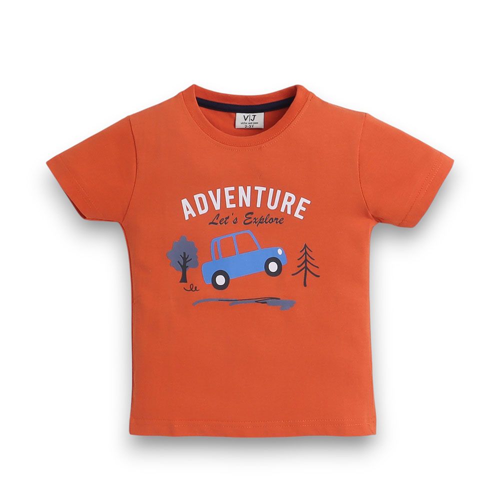 Victor And Jane - Boys Pyjama Set- Printed T-shirt And Shorts - Orange