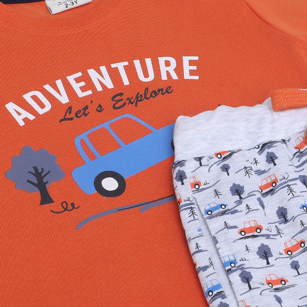 Victor And Jane - Boys Pyjama Set- Printed T-shirt And Shorts - Orange