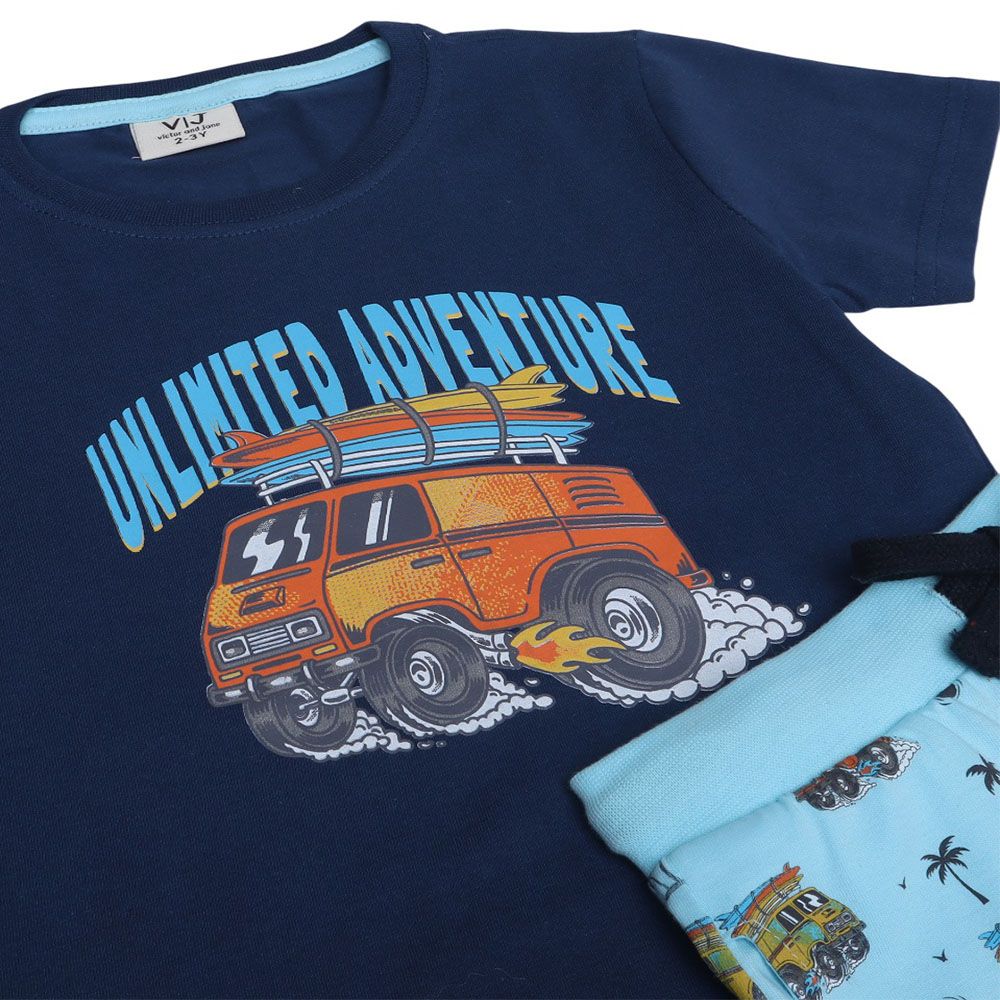 Victor And Jane - 2pc-Set - Boy's Printed Pyjama T-Shirt & Shorts - Unlimited Adventure