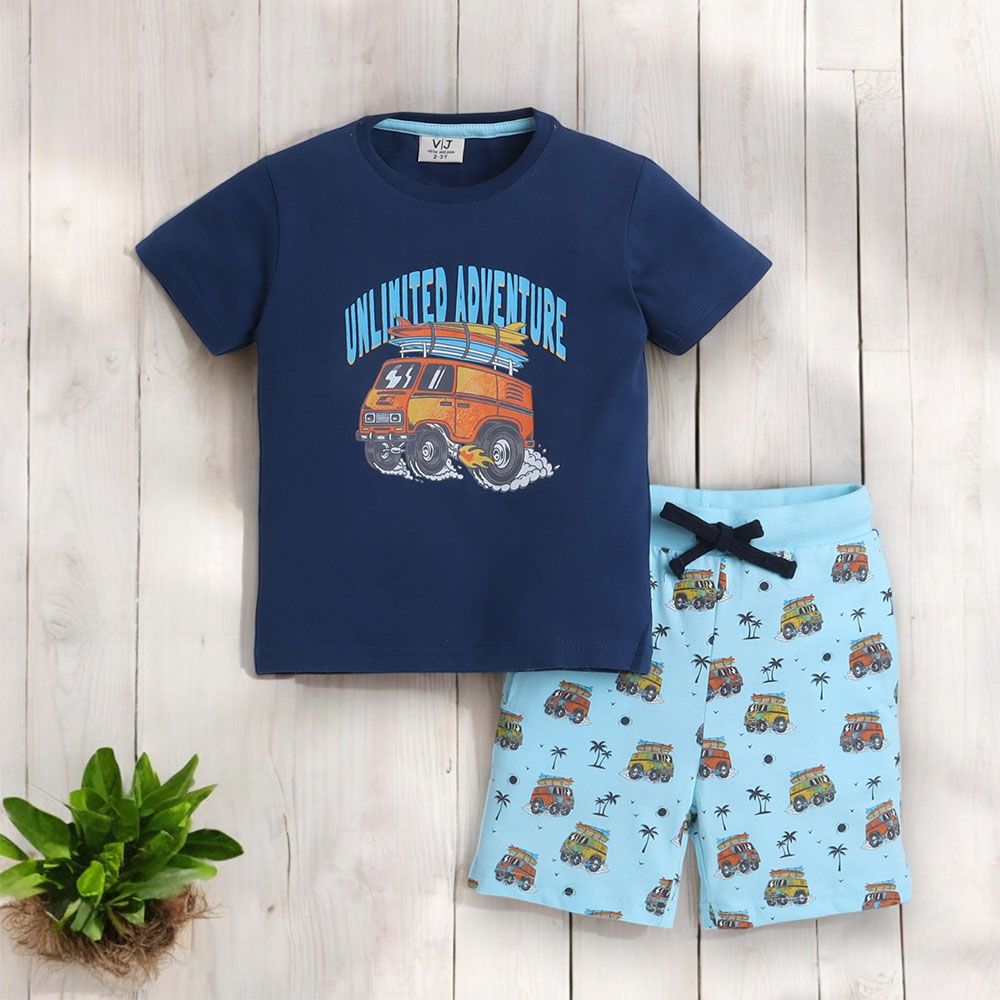 Victor And Jane - 2pc-Set - Boy's Printed Pyjama T-Shirt & Shorts - Unlimited Adventure