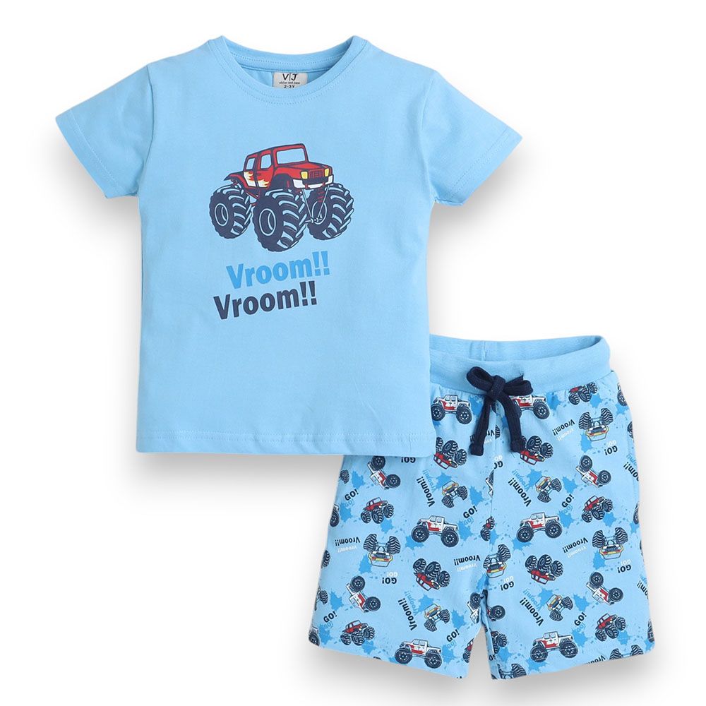 Victor And Jane - 2pc-Set - Boy's Printed Pyjama T-Shirt & Shorts - Monster Truck