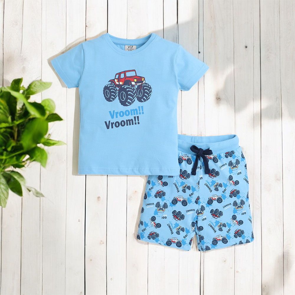 Victor And Jane - 2pc-Set - Boy's Printed Pyjama T-Shirt & Shorts - Monster Truck