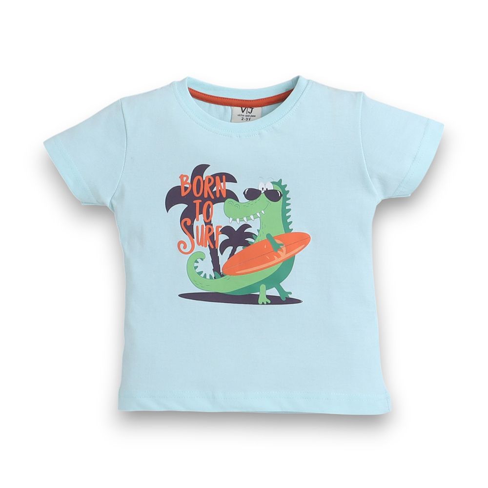 Victor And Jane - Boys Pyjama Set- Printed T-shirt And Shorts Set - Mint