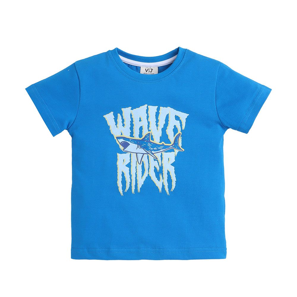 Victor And Jane - 2pc-Set - Boy's Wave Rider Printed T-Shirt And Shorts - Blue