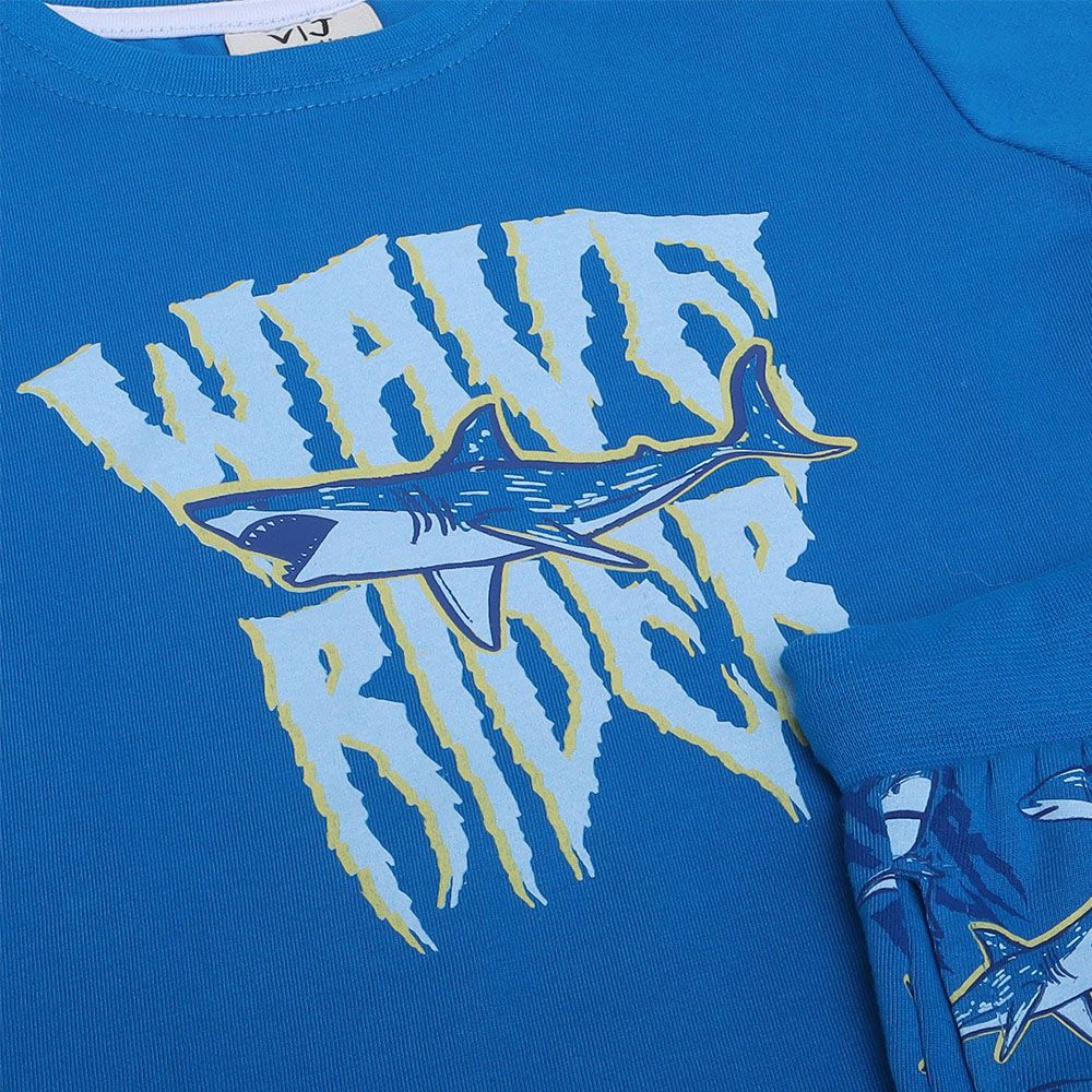 Victor And Jane - 2pc-Set - Boy's Wave Rider Printed T-Shirt And Shorts - Blue