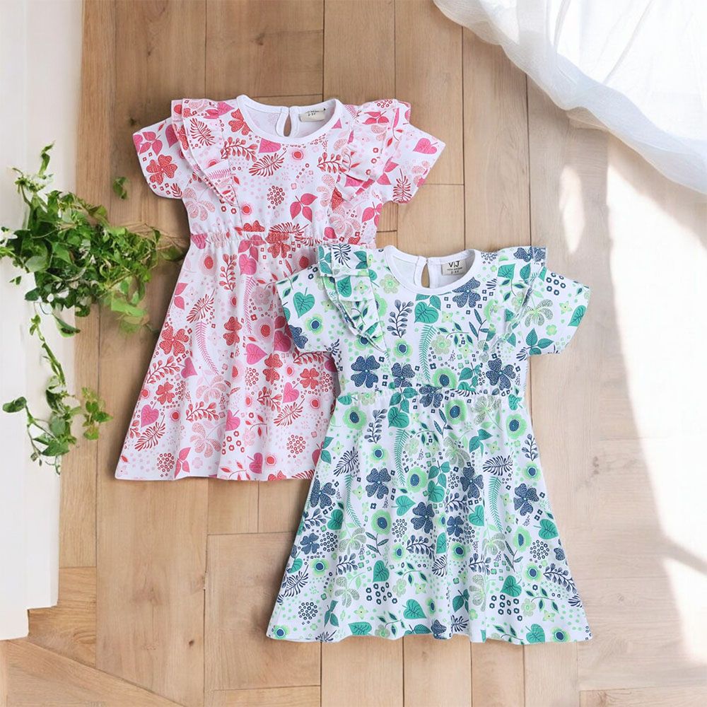 Victor And Jane - All Over Printed Ruffle Floral Print Dresses - Multicolor - 2 Pcs