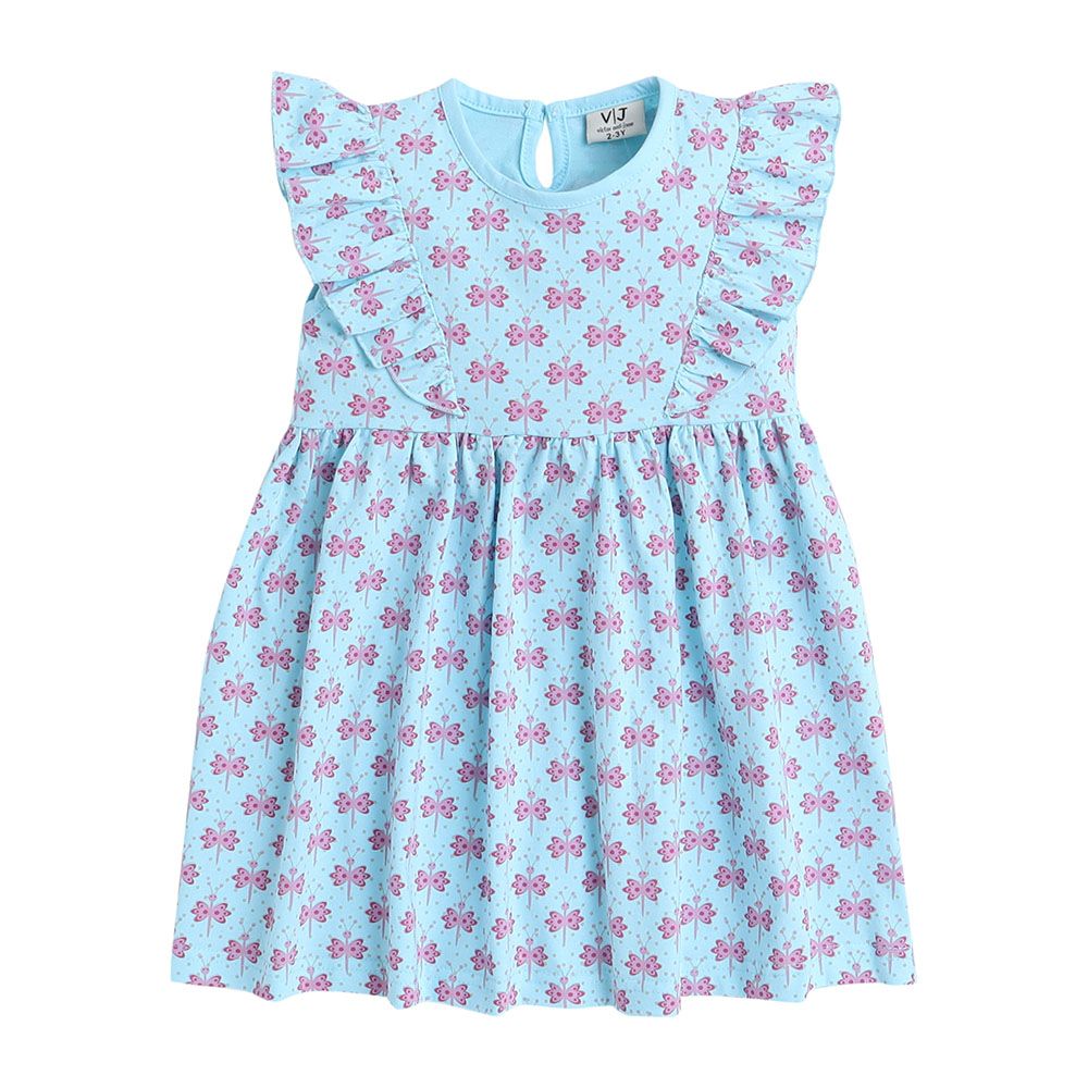 Victor And Jane - All Over Butterfly Printed Dress - Pink And Blue - 2 Pcs