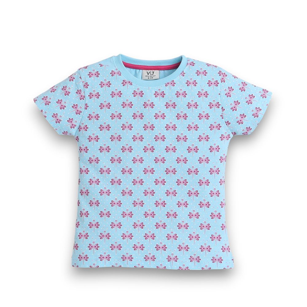 Victor and Jane - Girls Pyjama All-Over Printed T-Shirt And Long Pants Set - Blue