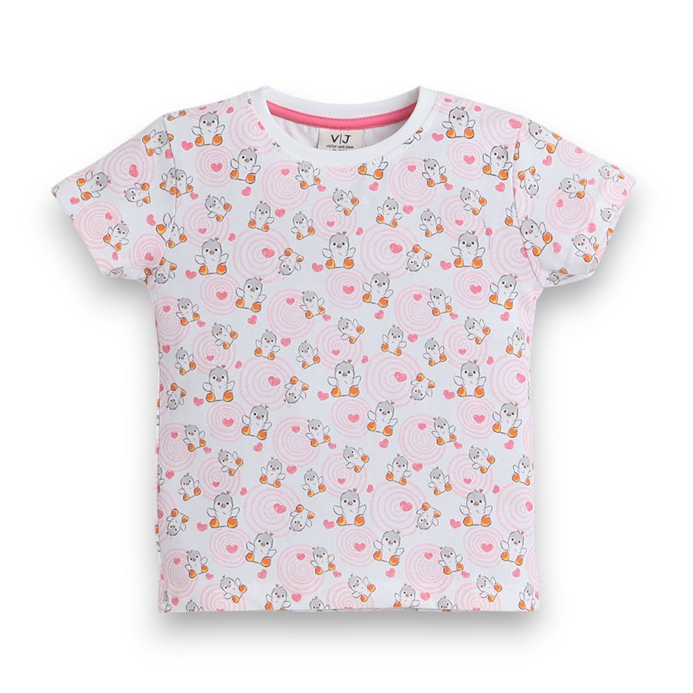 Victor and Jane - Girls Pyjama All-Over Printed T-Shirt And Long Pants Set - Light Pink