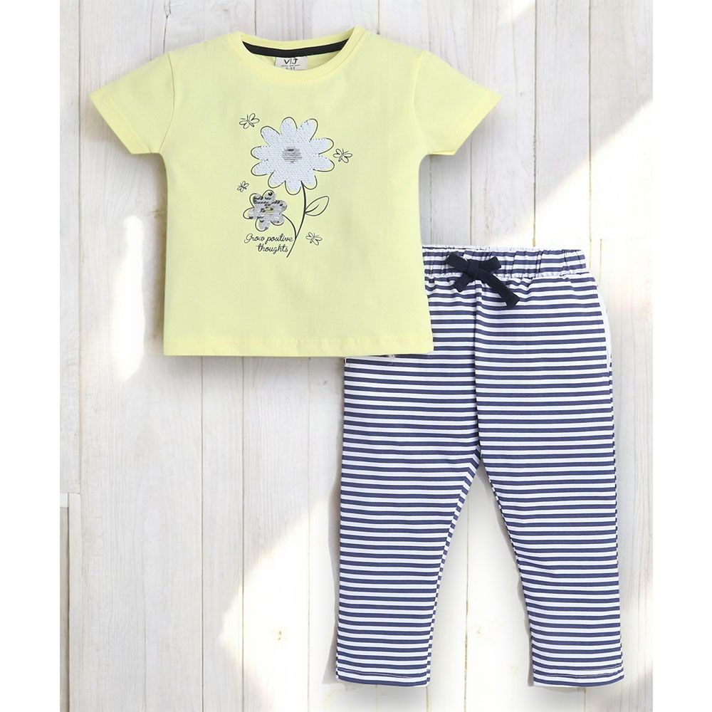 Victor and Jane - Girls Pyjama Printed T-Shirt And Long Pants Set - Yellow