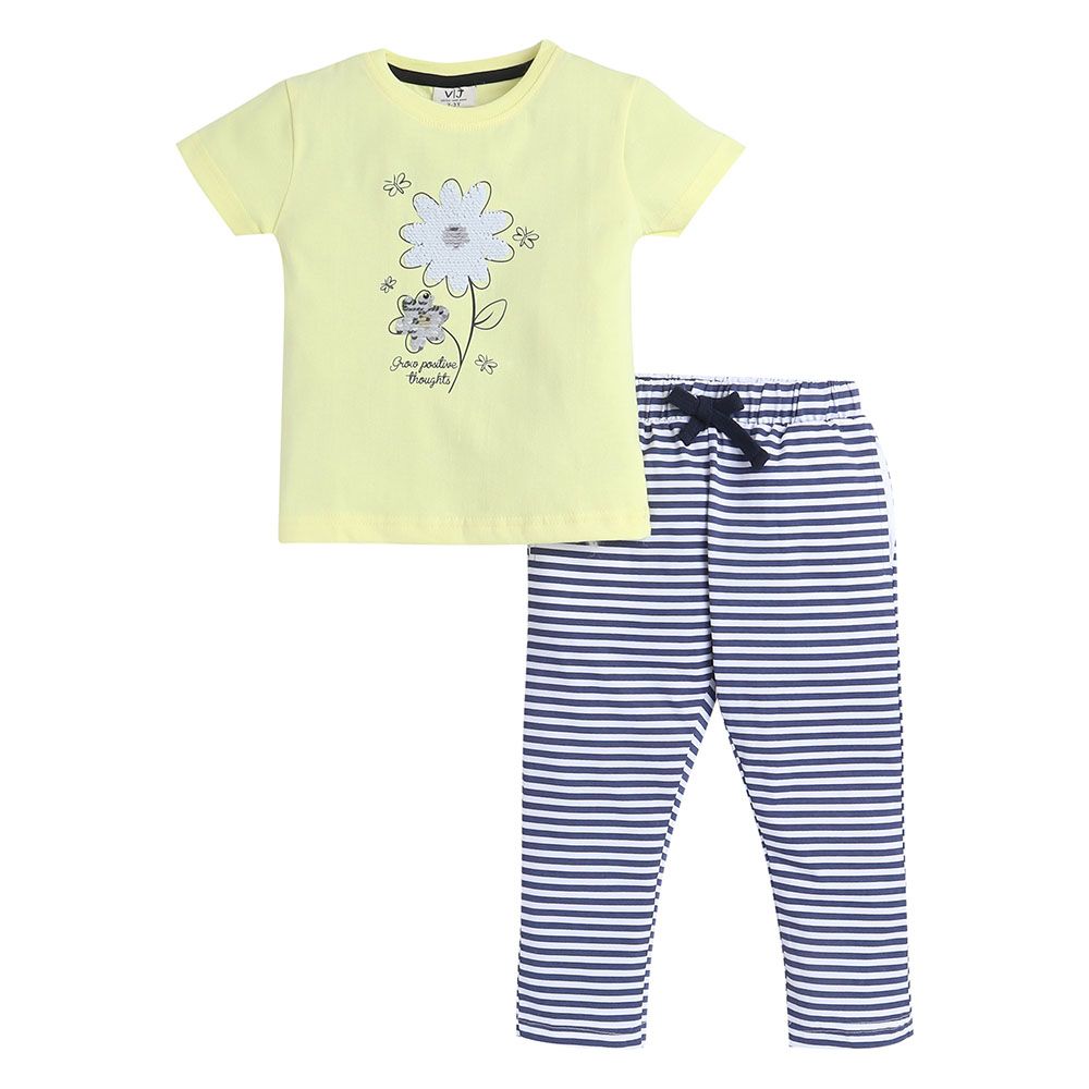 Victor and Jane - Girls Pyjama Printed T-Shirt And Long Pants Set - Yellow