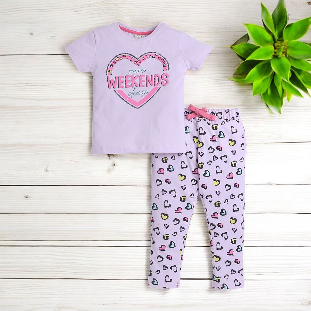 Victor and Jane - Printed Girls Pyjama Set- Purple