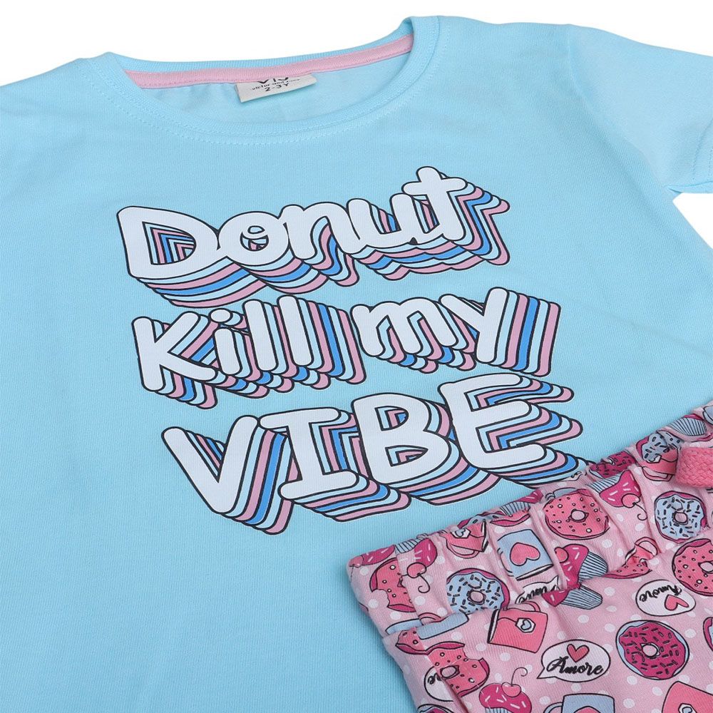 Victor and Jane - Donut Printed Girls Pyjama Set - Blue