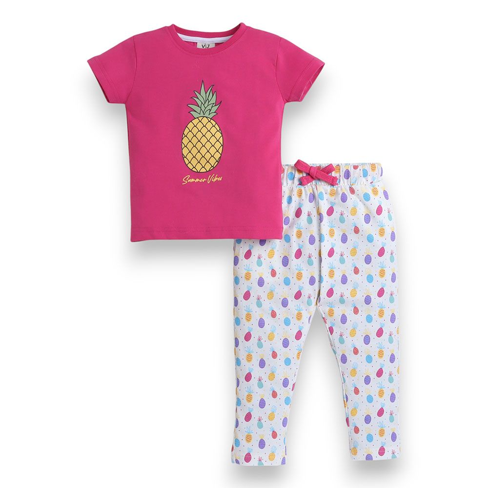 Victor and Jane - Printed Girls Pyjama Set - Pink