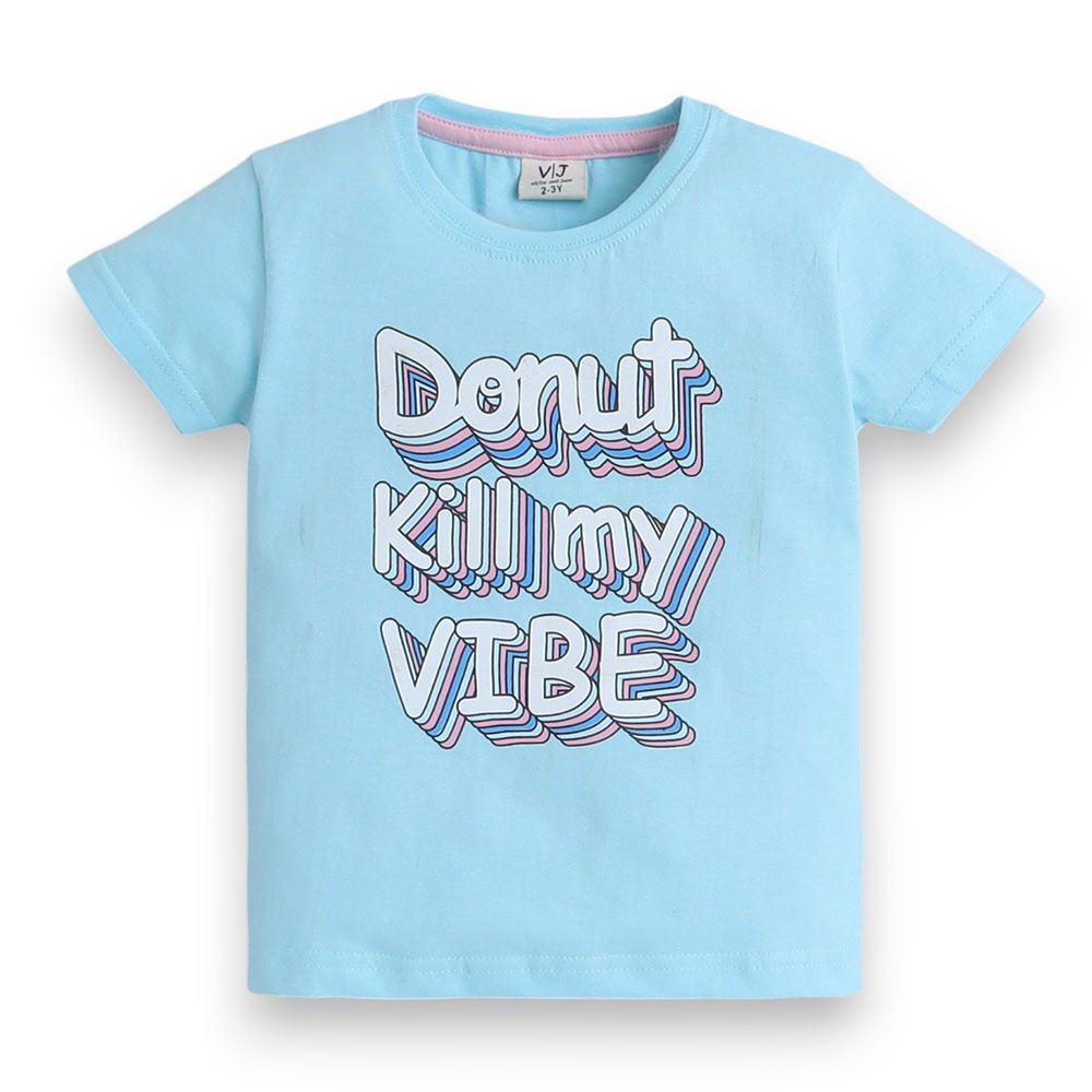 Victor And Jane - 2pc-Set - Girl's Printed T-Shirt And Shorts - Blue/Pink