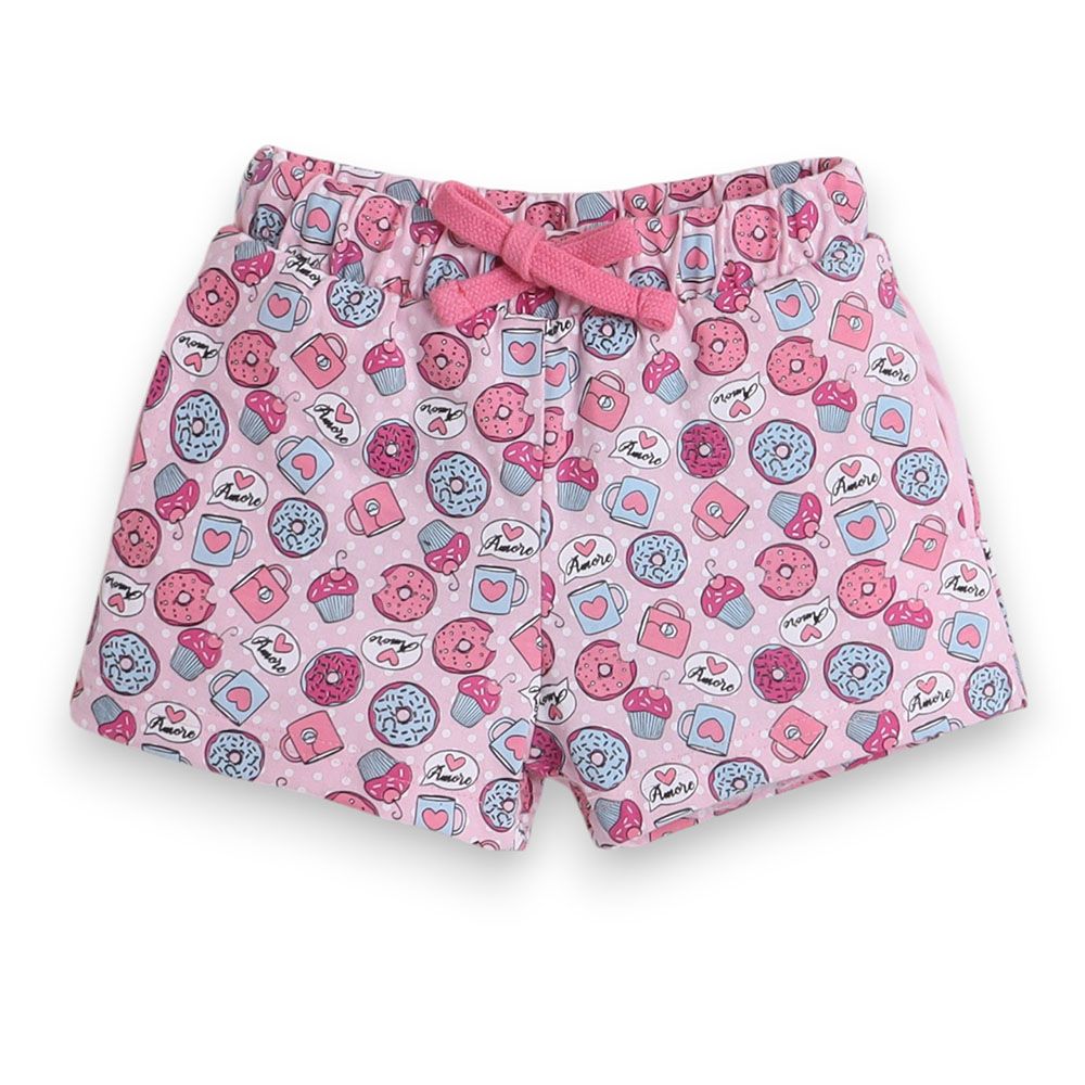 Victor And Jane - 2pc-Set - Girl's Printed T-Shirt And Shorts - Blue/Pink