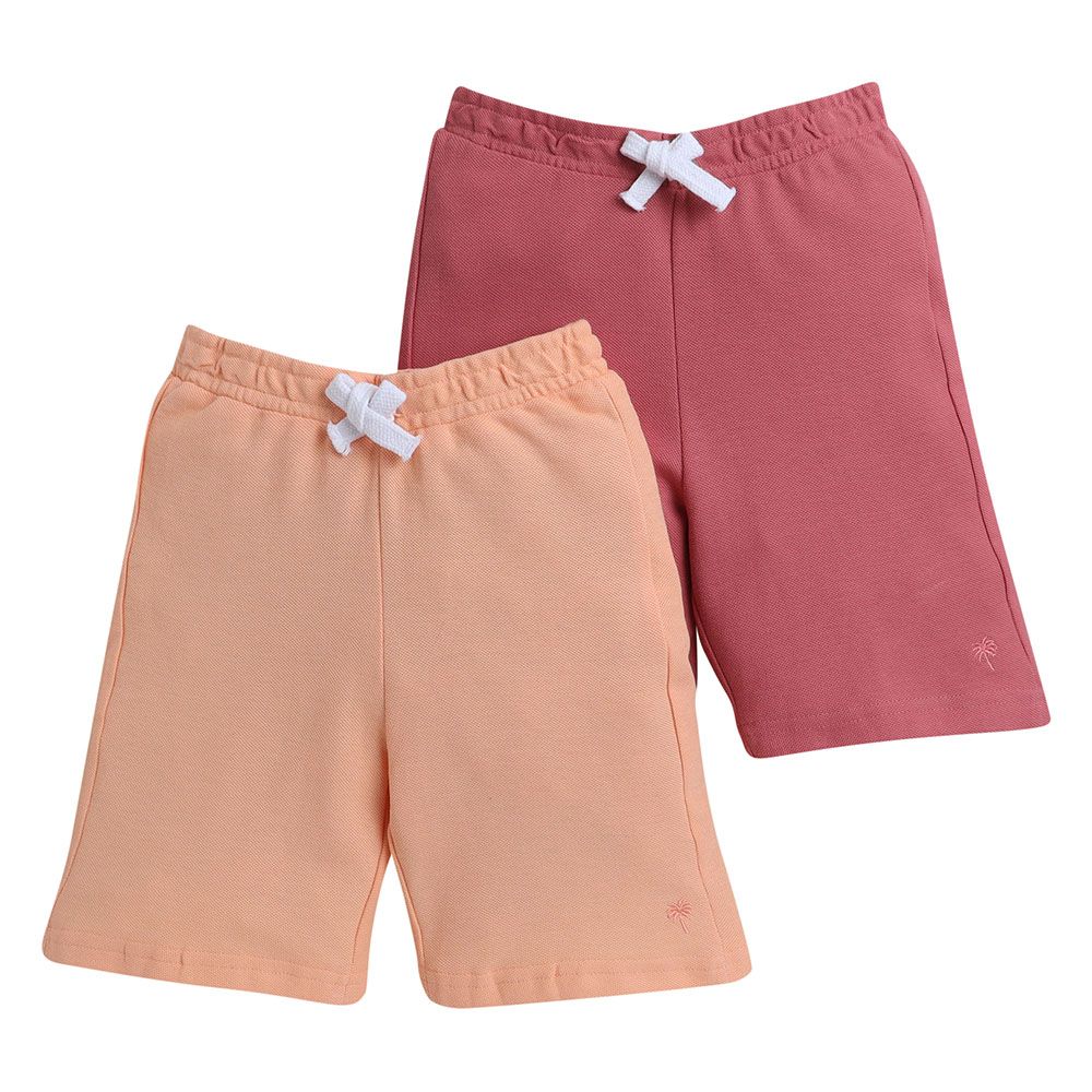 Victor And Jane - Boys Junior Elasticated Waist Shorts - 2 Pcs - Peach And Coral