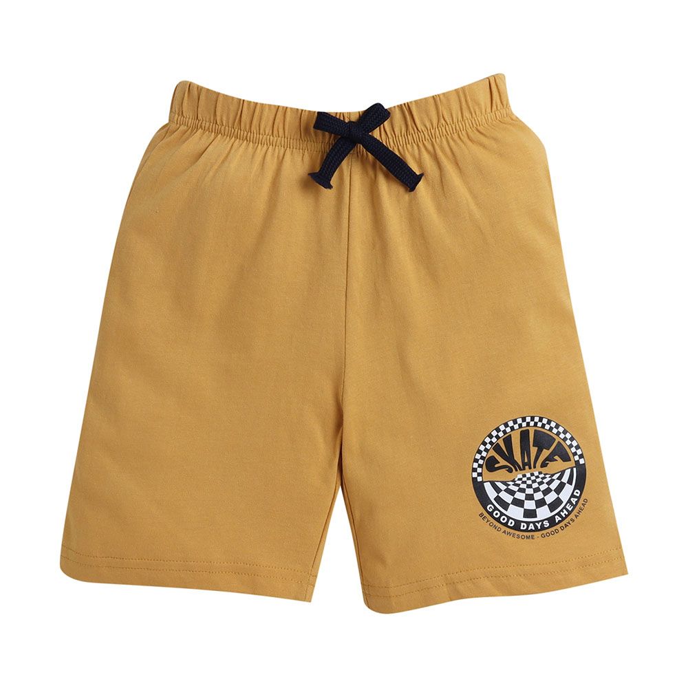 Victor And Jane - Boys Slogan Print Pull-on Shorts - 3 Pcs - Mustard/Olive/Navy