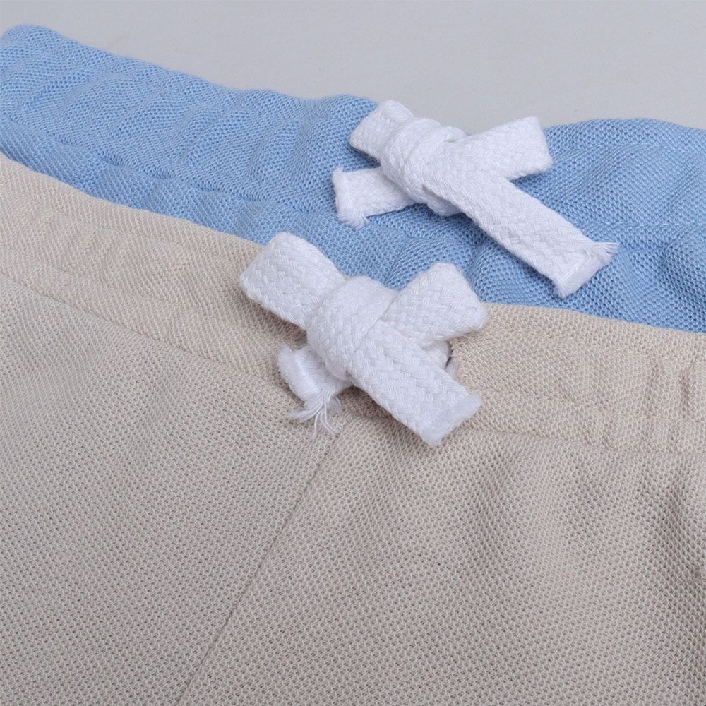 Victor And Jane - Boys Junior Elasticated Waist Shorts - 2 Pcs - Beige And Light Blue