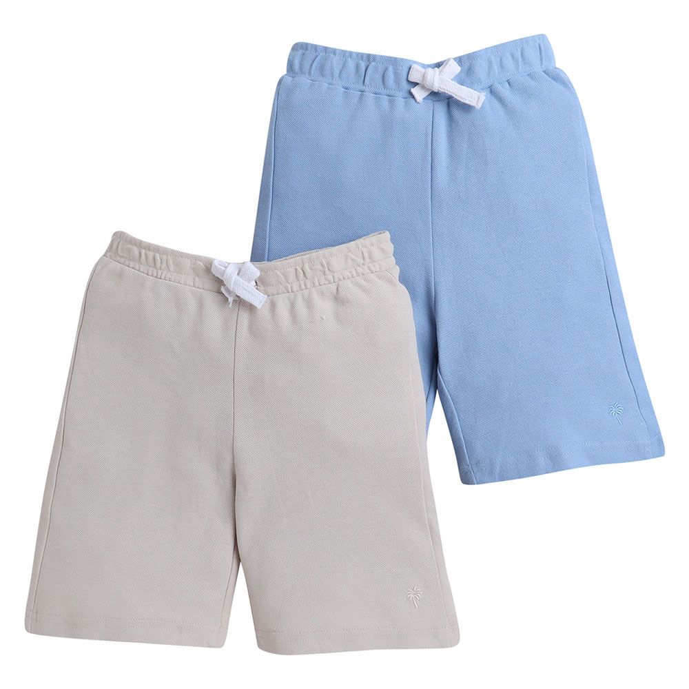 Victor And Jane - Boys Junior Elasticated Waist Shorts - 2 Pcs - Beige And Light Blue