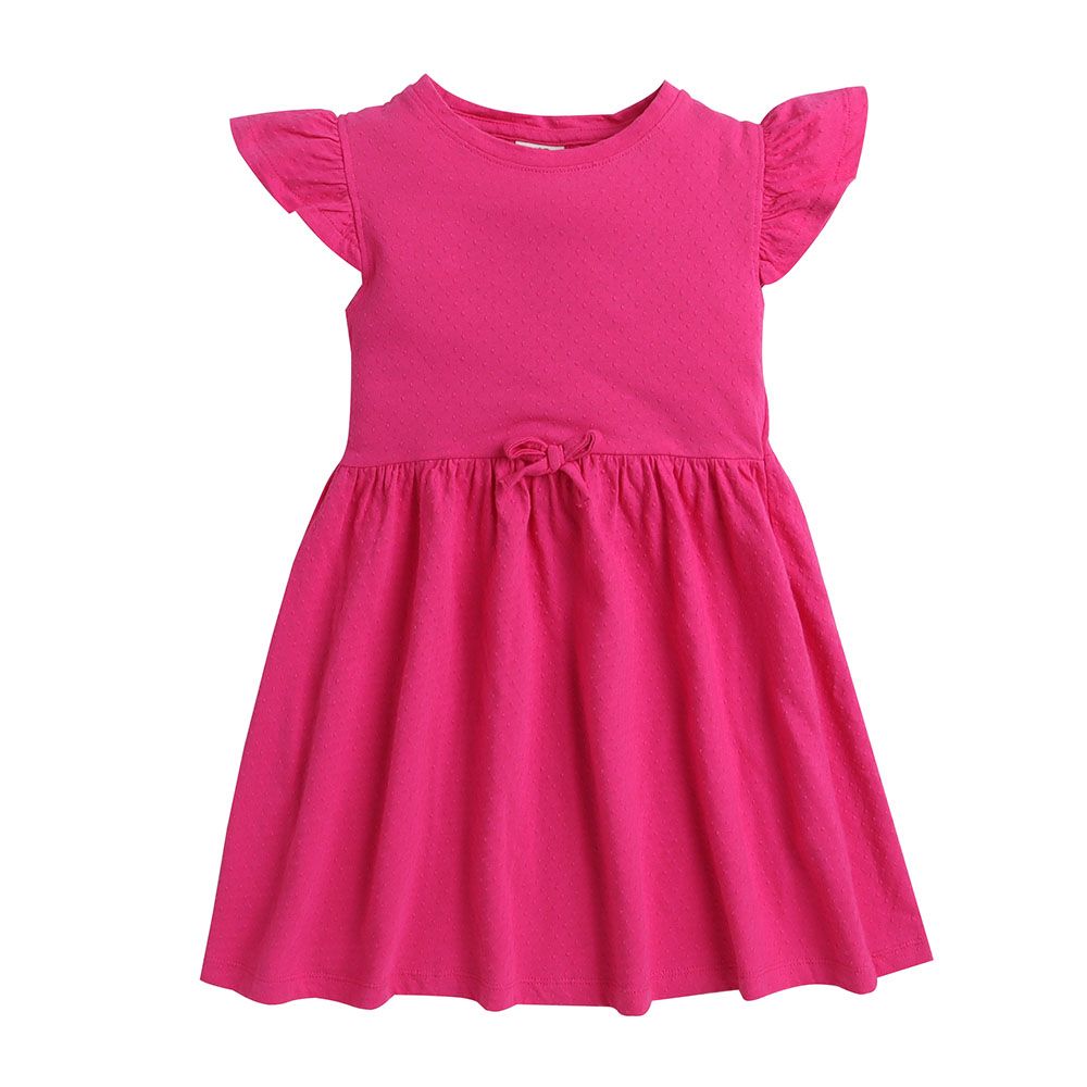 Victor And Jane - Girls Ruffle Cotton Dress - Fuchsia And Yellow - 2 Pcs