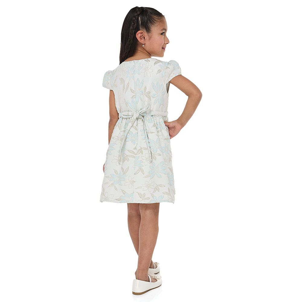 Victor And Jane - Girl's Elegant Jacquard & Tulle Party Dress - Green/Gold