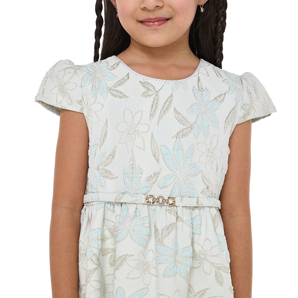 Victor And Jane - Girl's Elegant Jacquard & Tulle Party Dress - Green/Gold