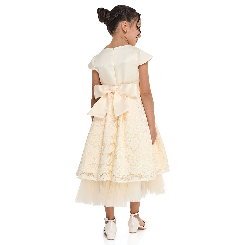 Victor And Jane - Girl's Chic Satin & Lace Party Dress - Champagne