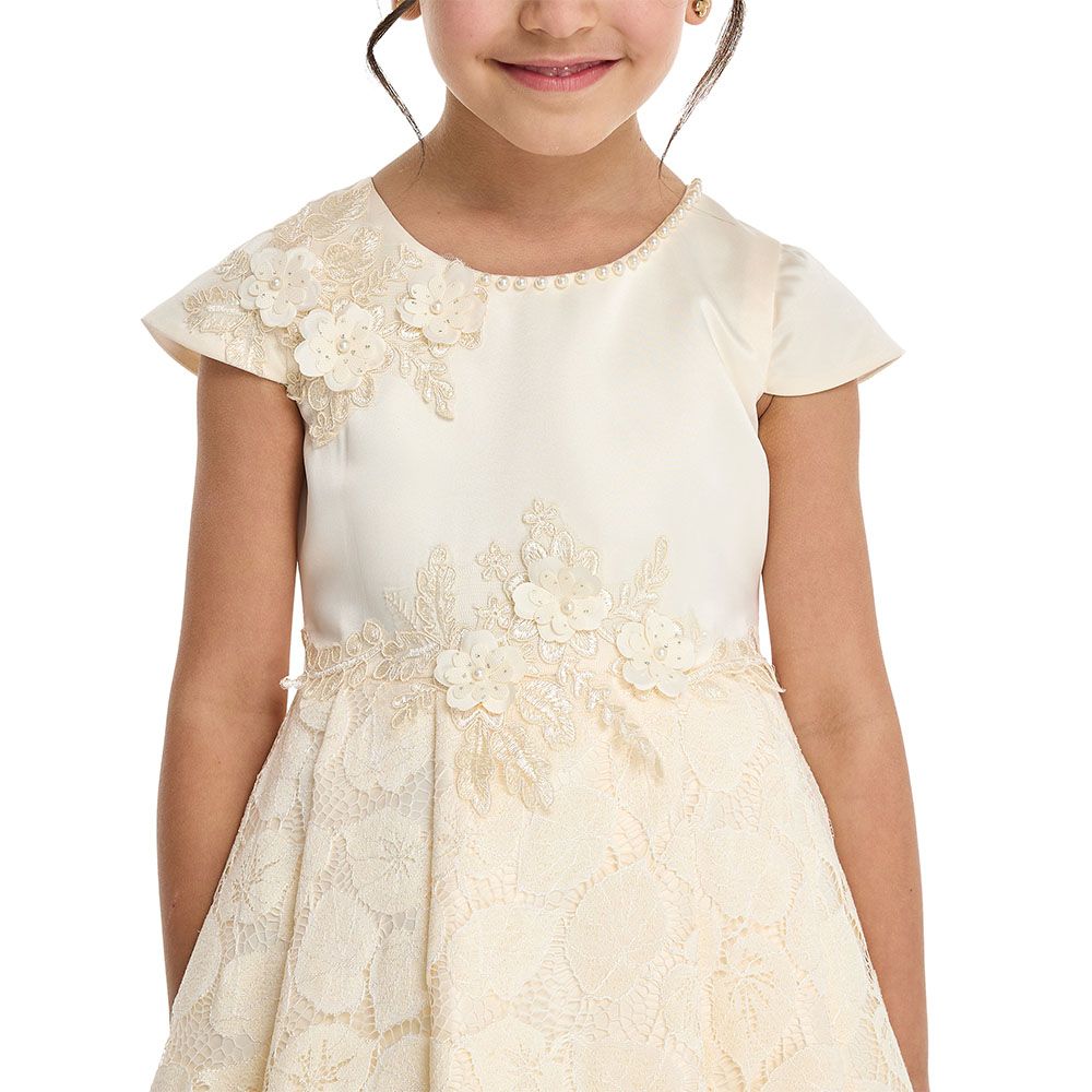 Victor And Jane - Girl's Chic Satin & Lace Party Dress - Champagne