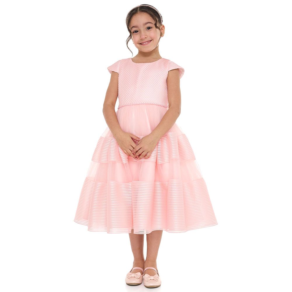 Victor And Jane - Girl's Striped Occasion Dress - Pink