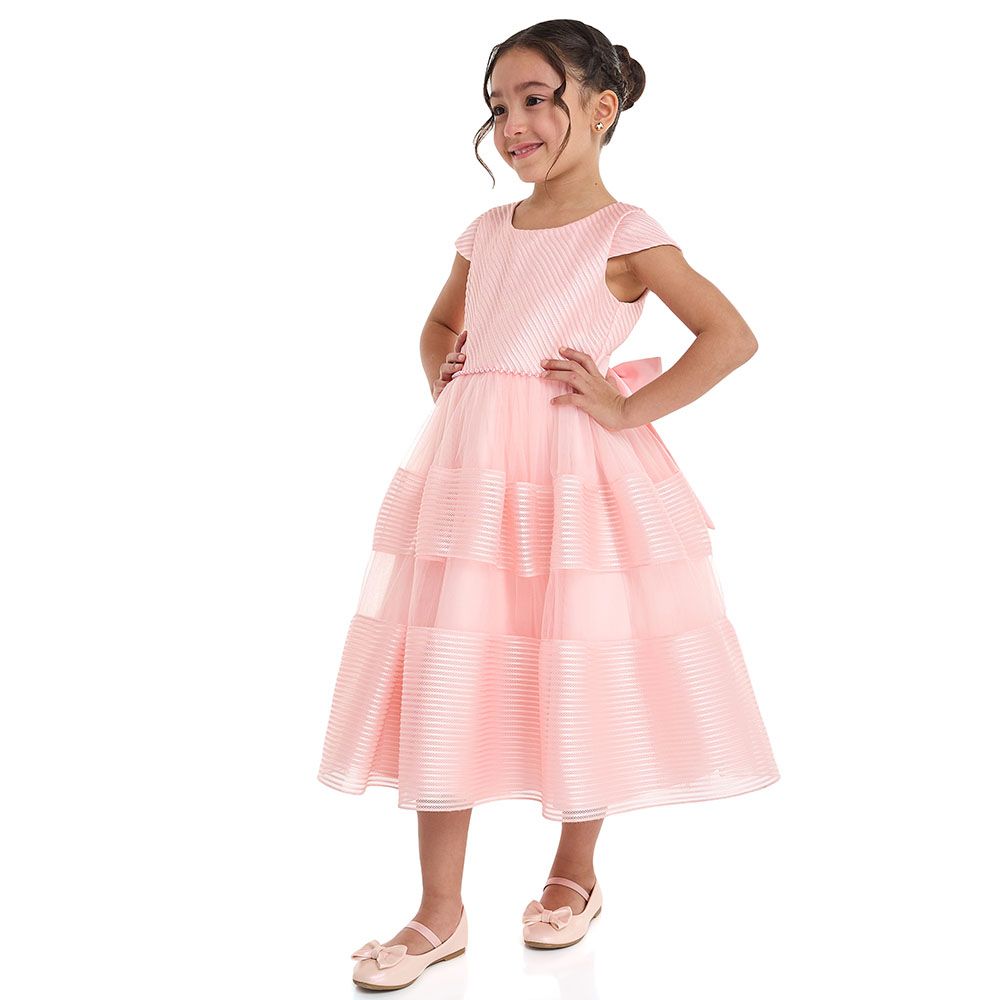 Victor And Jane - Girl's Striped Occasion Dress - Pink