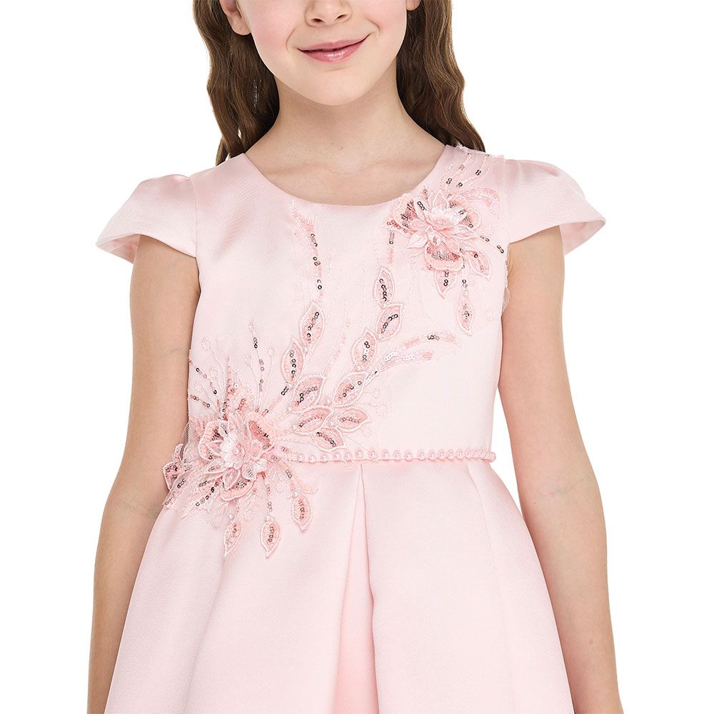 Victor And Jane - Girl's Beaded Embroidery Low Tail Dress - Peach