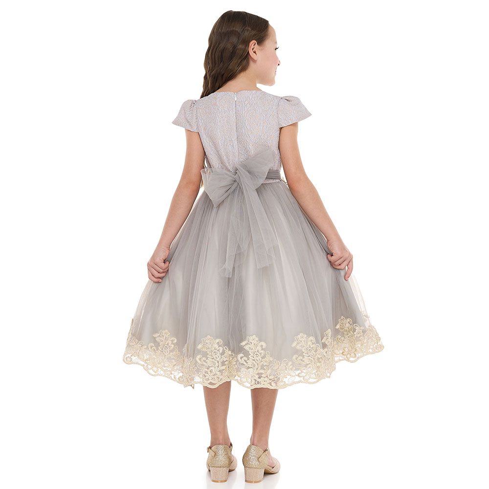 Victor And Jane - Girl's Jacquard And Tulle Dress - Grey/Gold