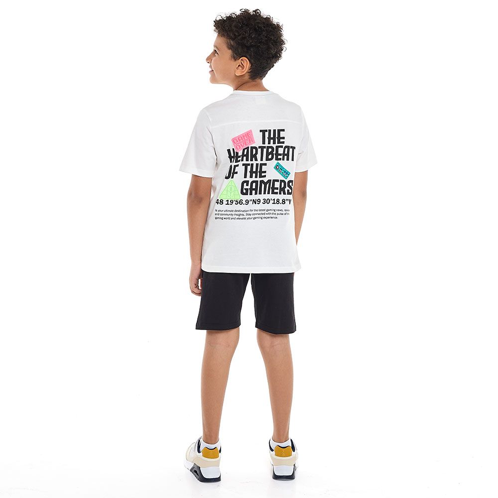 Victor and Jane - Boys Game Ready Football Championship T-Set And Shorts - Off White/Black