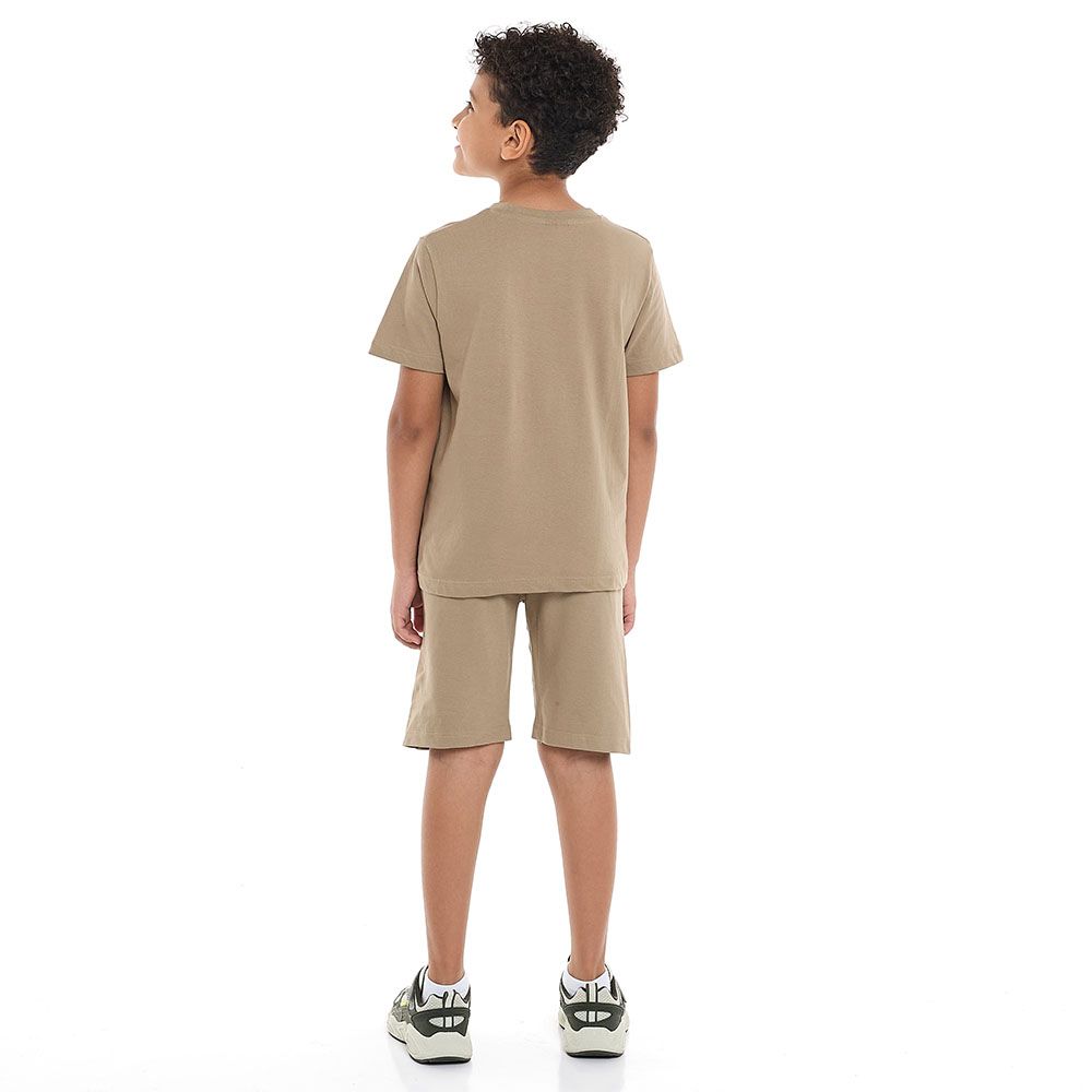 Victor And Jane - 2pc-Set - Boy's Unlimited Printed T-Shirt & Shorts - Dark Beige