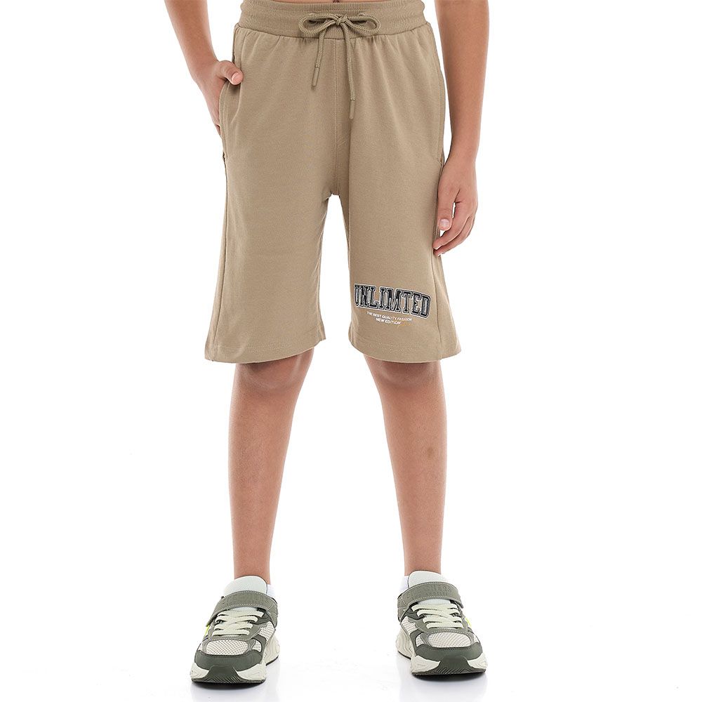 Victor And Jane - 2pc-Set - Boy's Unlimited Printed T-Shirt & Shorts - Dark Beige