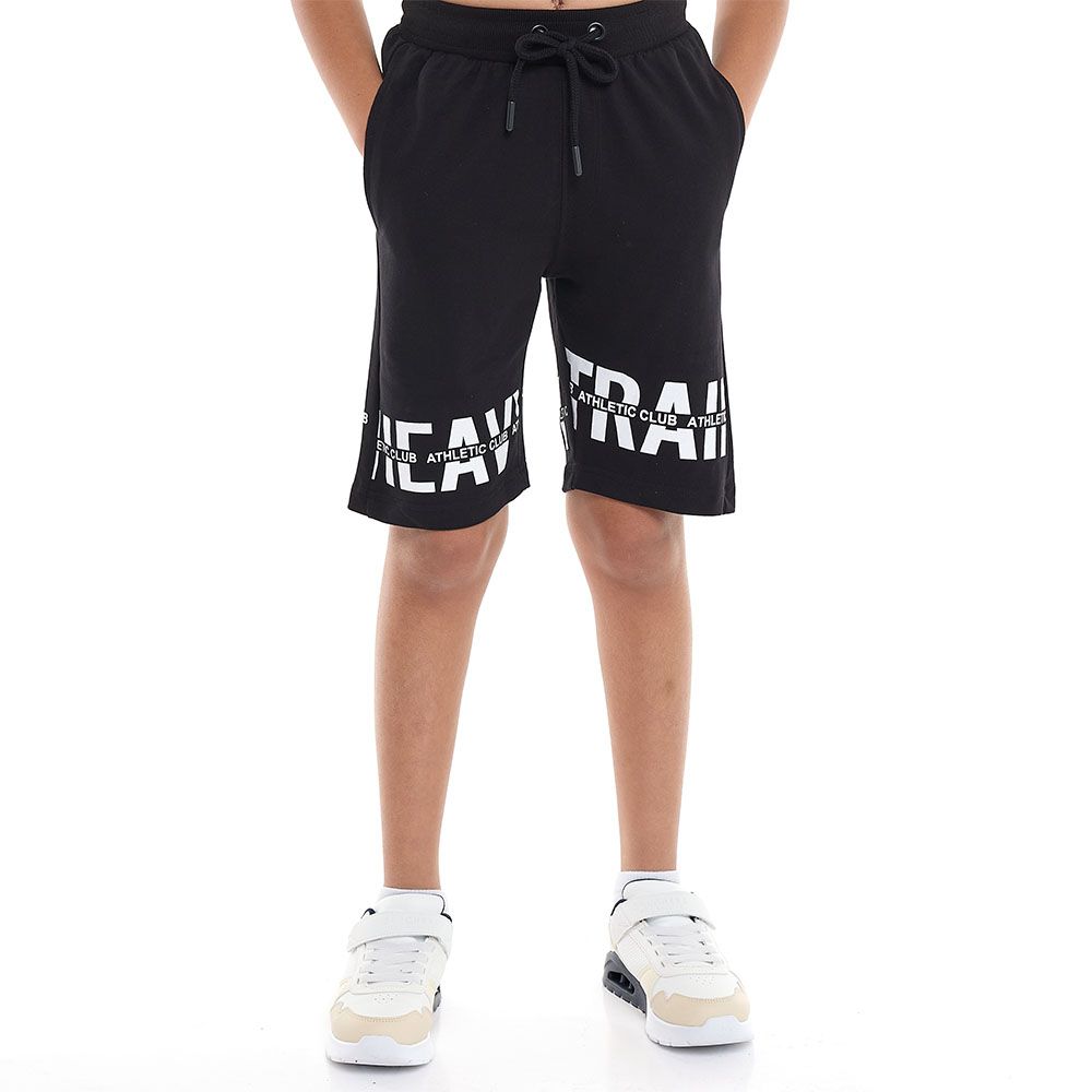 Victor And Jane - 2pc-Set - Boy's Slogan Printed T-Shirt & Shorts - Black