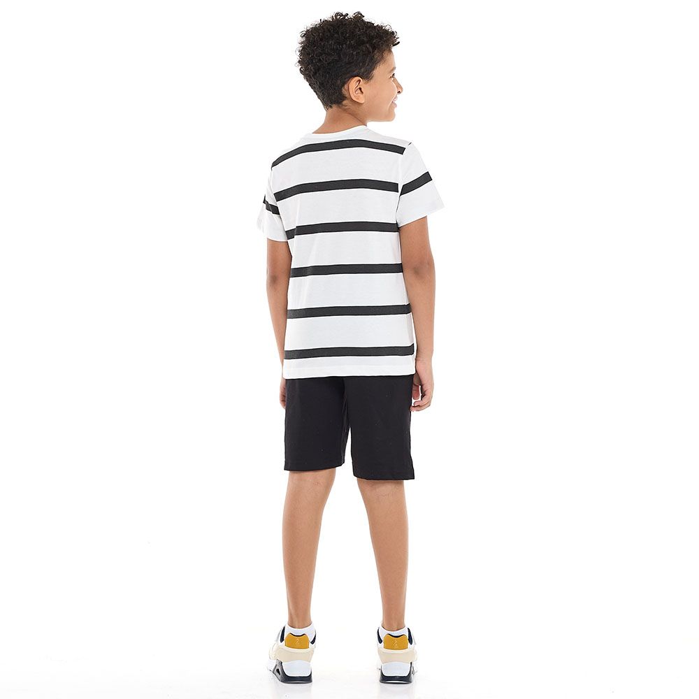 Victor And Jane - 2pc-Set - Boy's Striped T-Shirt & Shorts - White/Black