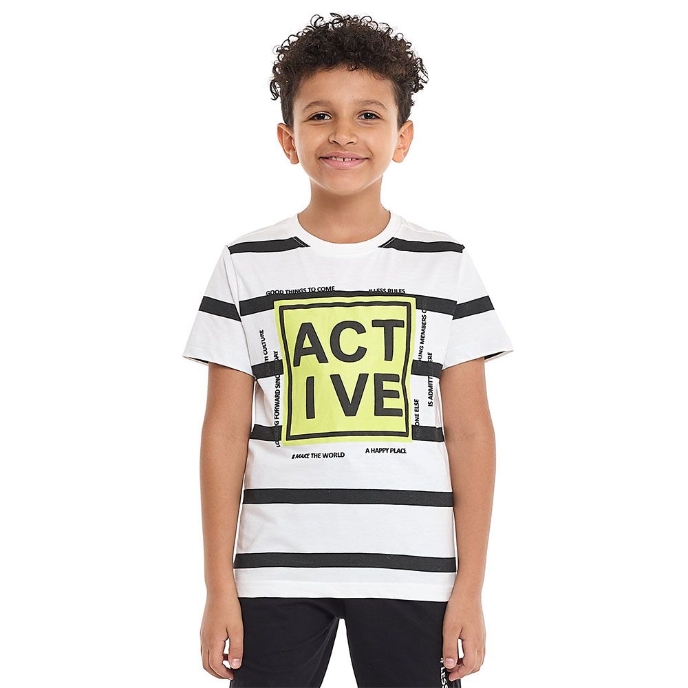 Victor And Jane - 2pc-Set - Boy's Striped T-Shirt & Shorts - White/Black