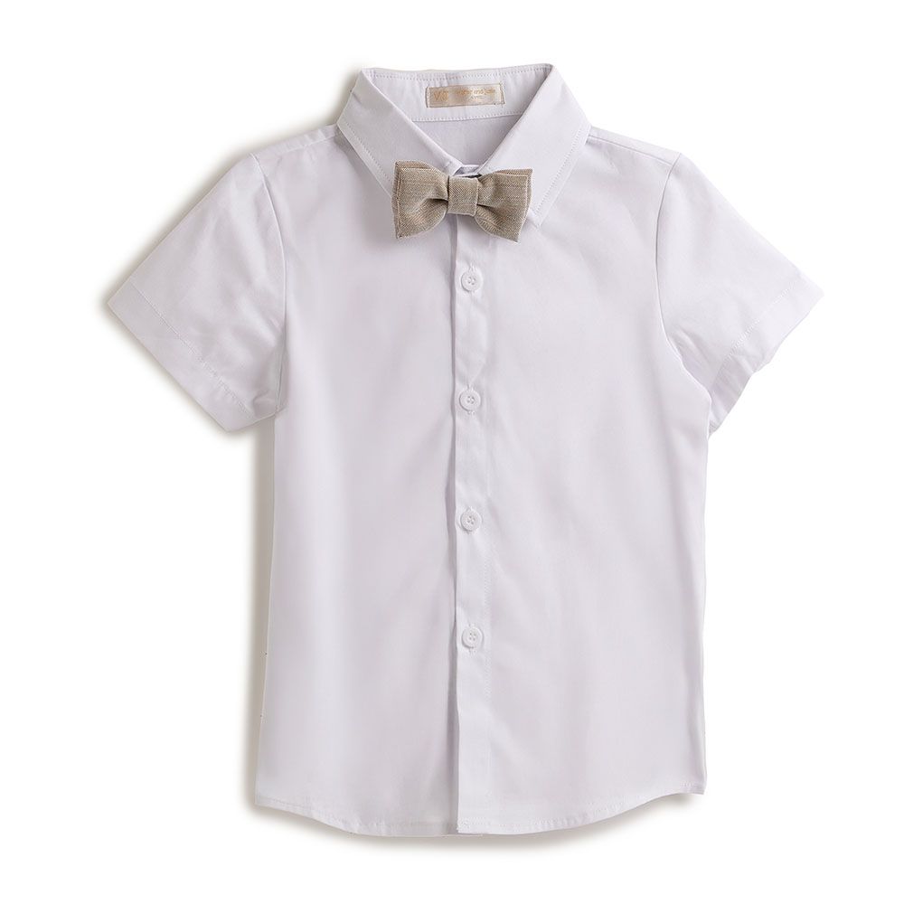 Victor and Jane - Neutral/ Beige Waistcoat + Shortsleeves Polo & Shorts Set With Bow Tie - 2 To 8Y