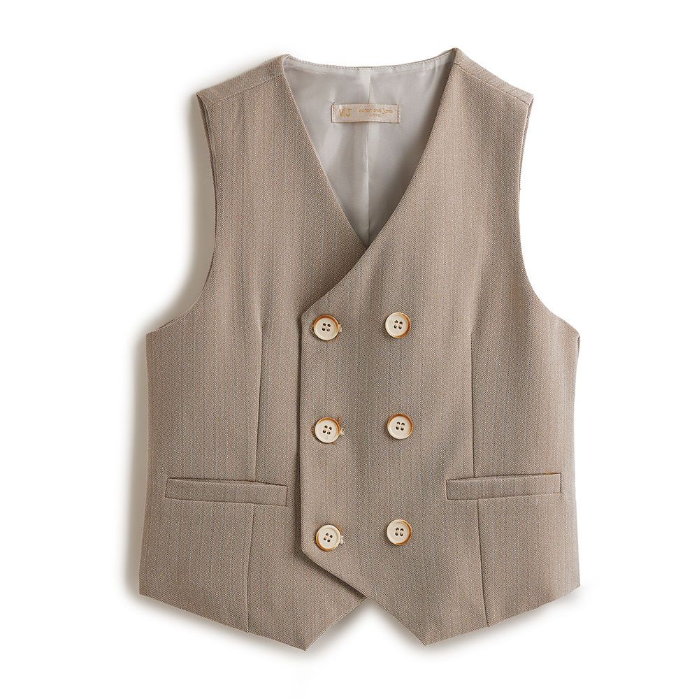 Victor and Jane - Neutral/ Beige Waistcoat + Shortsleeves Polo & Shorts Set With Bow Tie - 2 To 8Y