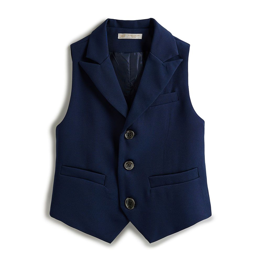 Victor and Jane - Blue Color Waistcoat + Shortsleeves Polo & Shorts Set With Bow Tie - 2 To 8Y